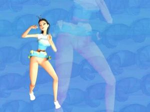 Мультяшная девушка в короткой юбке без трусов танцует под музыку