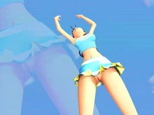 Мультяшная девушка в короткой юбке без трусов танцует под музыку