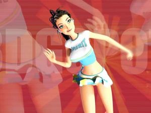 Мультяшная девушка в короткой юбке без трусов танцует под музыку