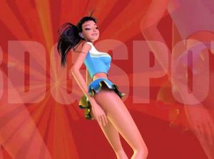 Мультяшная девушка в короткой юбке без трусов танцует под музыку