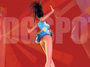 Мультяшная девушка в короткой юбке без трусов танцует под музыку