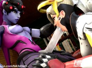 Жгучая футанари Вдова из Овервотч наслаждается минетом от сучки Ангел