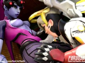 Жгучая футанари Вдова из Овервотч наслаждается минетом от сучки Ангел