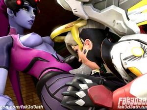 Жгучая футанари Вдова из Овервотч наслаждается минетом от сучки Ангел