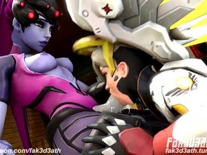 Жгучая футанари Вдова из Овервотч наслаждается минетом от сучки Ангел