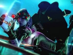 Роковая вдова из видеоигры Overwatch принимает член темного ассасина