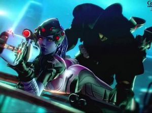 Роковая вдова из видеоигры Overwatch принимает член темного ассасина