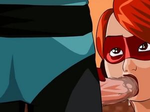 Шлюшка в маске сделала минет члена Бетмену