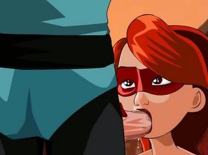 Шлюшка в маске сделала минет члена Бетмену