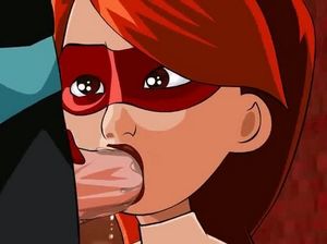 Шлюшка в маске сделала минет члена Бетмену