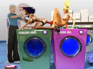 Мультяшные лесбиянки занимаются сексом в магазине большим дилдо