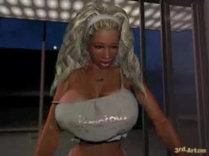 Знойная 3D блонда играет в пинбол и ее сиськи растут все больше