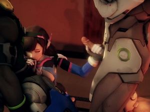 Смазливая девчонка ублажила трех самцов пиздой и ротиком в 3D секс мульте