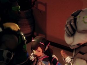 Смазливая девчонка ублажила трех самцов пиздой и ротиком в 3D секс мульте