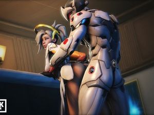 Красотку Ангел из Овервотч нагнули раком и трахнули в пизду