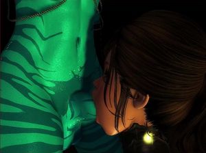 Девушка стоит на коленях и сосет члены грудастых футанари