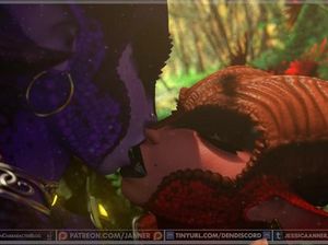 Красивые экзотические футанари нежно целуются на природе