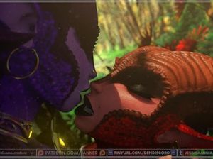 Красивые экзотические футанари нежно целуются на природе