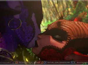 Красивые экзотические футанари нежно целуются на природе