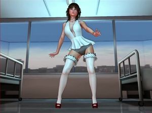 Мультяшная куколка в эротичных чулочках красиво танцует под музыку