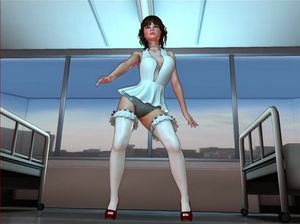 Мультяшная куколка в эротичных чулочках красиво танцует под музыку