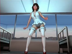 Мультяшная куколка в эротичных чулочках красиво танцует под музыку