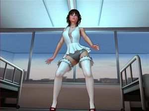 Мультяшная куколка в эротичных чулочках красиво танцует под музыку