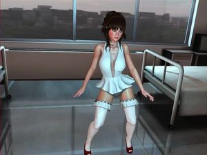 Мультяшная куколка в эротичных чулочках красиво танцует под музыку