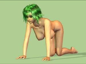 ЗD красотка эротично трясет большими сиськами в позе догги стайл