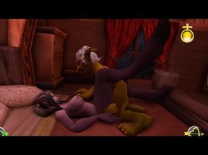 Гремлин на полу круто ебет грудастую дьяволицу в пизду