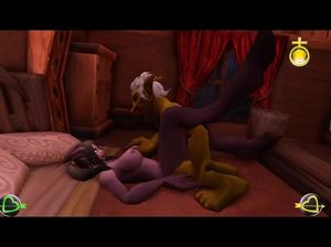 Гремлин на полу круто ебет грудастую дьяволицу в пизду