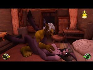 Гремлин на полу круто ебет грудастую дьяволицу в пизду