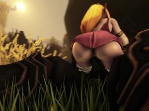 Белокурая девушка гоблин прыгает на хую огромного черного монстра