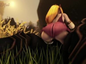 Белокурая девушка гоблин прыгает на хую огромного черного монстра