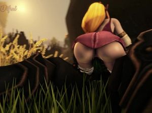 Белокурая девушка гоблин прыгает на хую огромного черного монстра