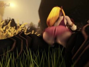 Белокурая девушка гоблин прыгает на хую огромного черного монстра