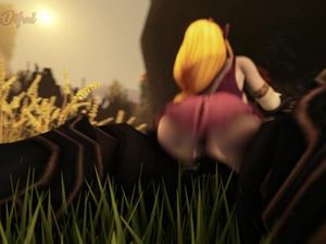 Белокурая девушка гоблин прыгает на хую огромного черного монстра