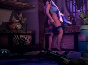 Грудастая футанари неспешно трахает тонкую мультяшку в киску