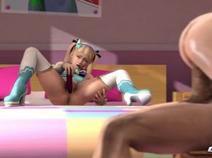 Рисованная малшыка с хвостиками смотрит на парочку любовников и дрочит киску