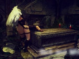 Вампирша лесбиянка из мультика трахает девушку в склепе